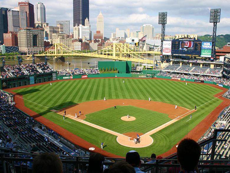 A view of PNC Park with the city skyline in the background